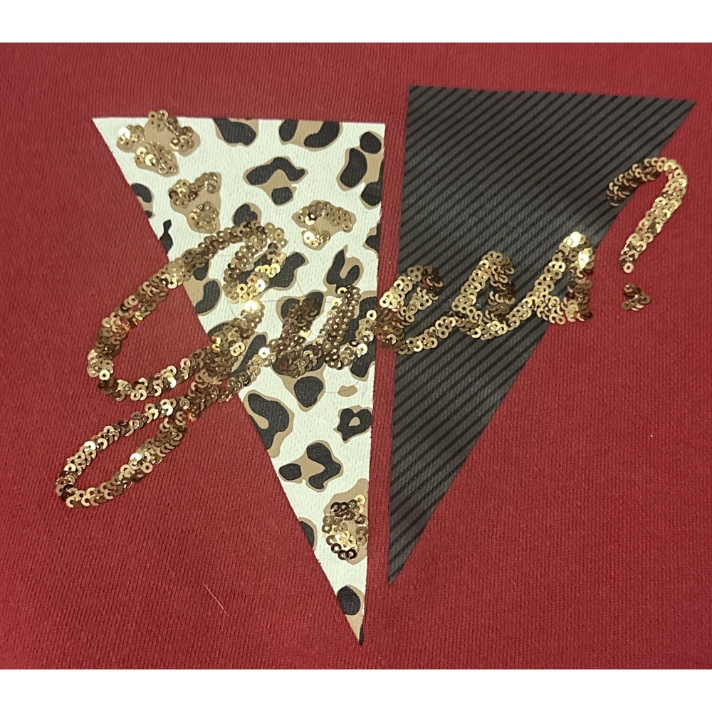 Y2K GUESS Jeans Red Leopard, Gold Logo Sweatshirt Women' SZ- Med !